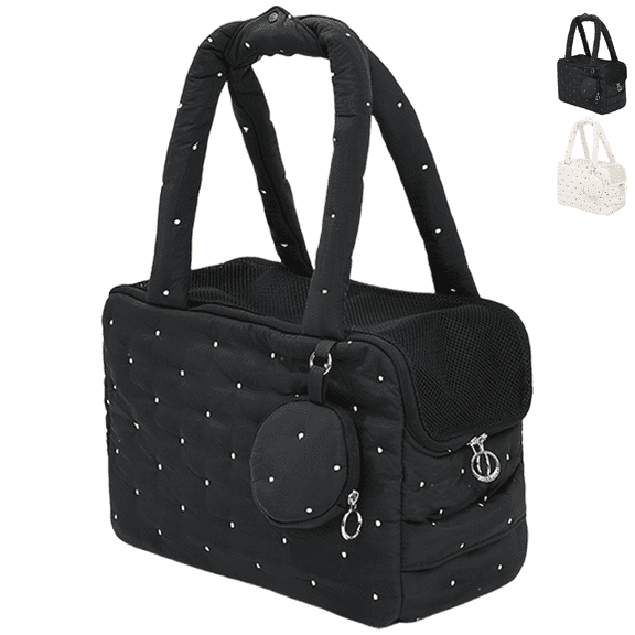 Duuclume Puppy Travel Handbag Tote with Treat Pouch for Small Cats Dogs, Max 15 Lbs (Black)