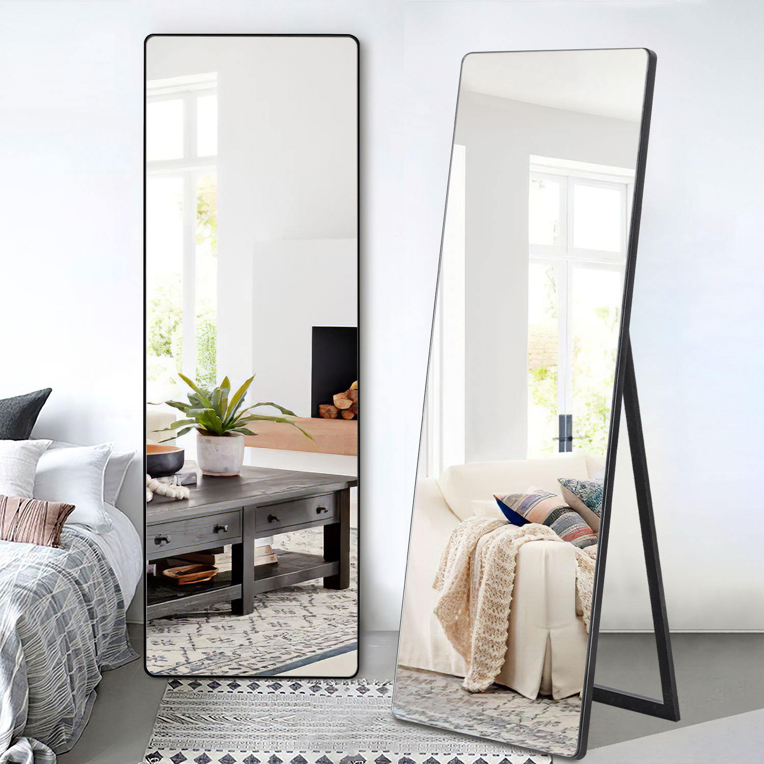 NeuType 22 X 65 Black Contemporary Full Length Mirror Walmart