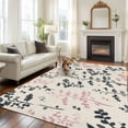thumbnail image 2 of 5'x8' Area Rugs, Grey Pink Botanical Indoor Outdoor Area Rug for Living Room Bedroom, Rustic Country Spring Floral Summer Leaf Washable Bathroom Rugs Kitchen Floor Carpet Mats Home Decor Aesthetic, 2 of 8