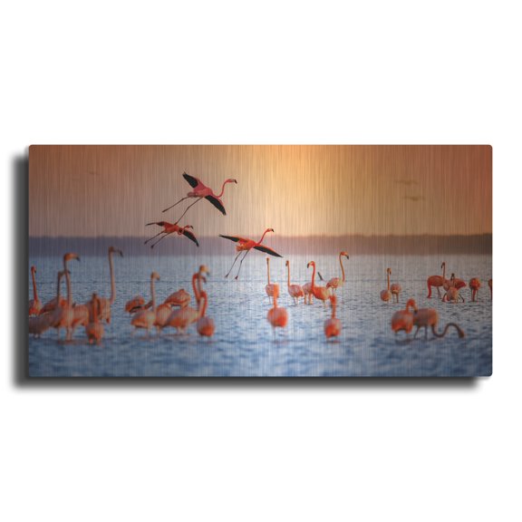 Luxe Metal Art 'Flamingo Flight' by Jonathan Ross, Metal Wall Art, 48"x24"