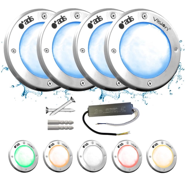 4 Lámparas LED Sumergible Para Alberca de nicho o sobreponer ADS SPA 50W 16CM Azul Con Transformador