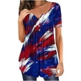 thumbnail image 1 of Blouses Rouges Blanches et Bleues pour Femmes Chemises Drapeau Américain Quatrième de Juillet Chemise pour Femmes Jour du Souvenir Chemises d'Été Décontractées Col en V Cache Ventre Manches Courtes Tuniques Blouses, 1 of 6