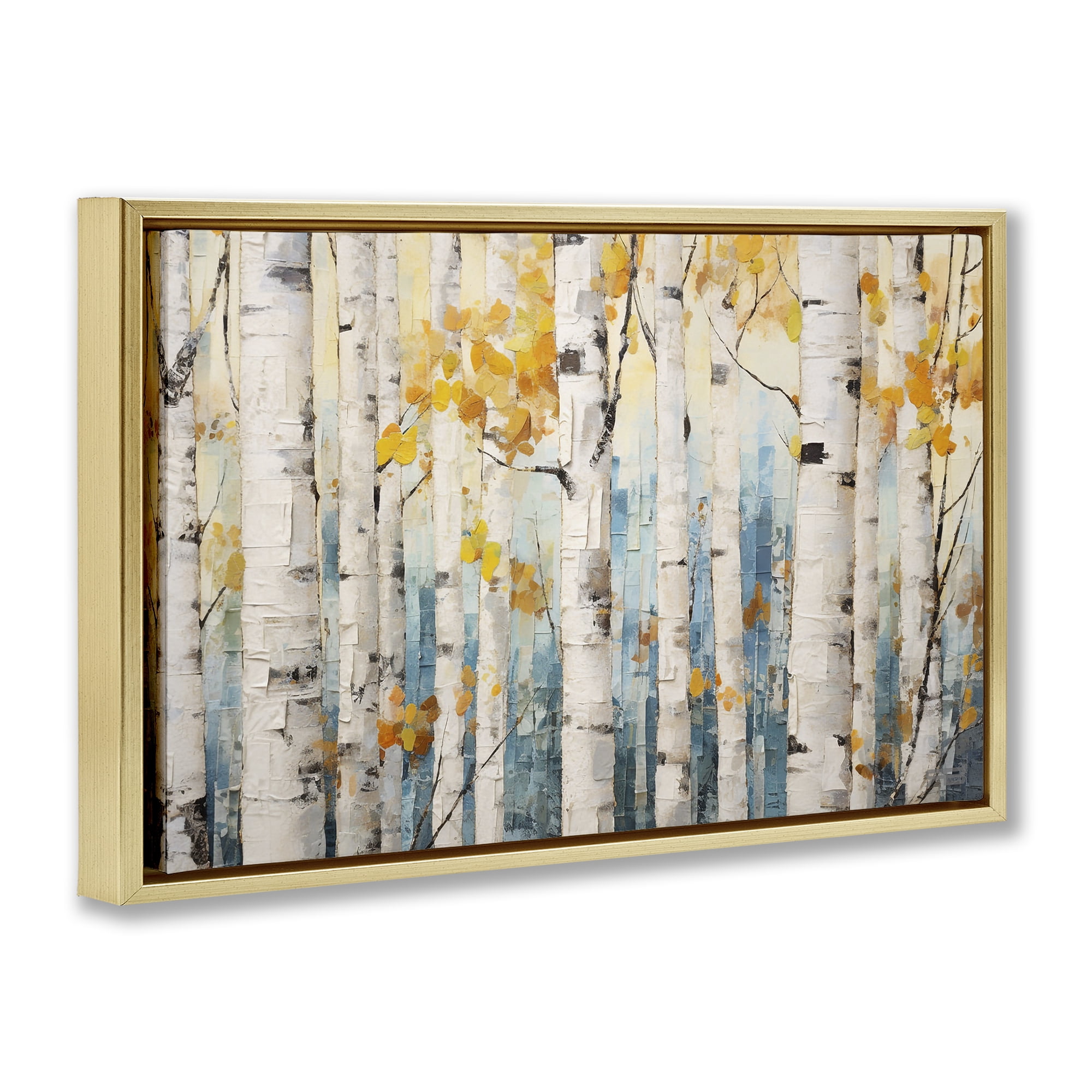 Stupell Industries Autumn Birch Forest Landscape Painting Gold Floater Framed Art Print Wall Art, 25 x 17