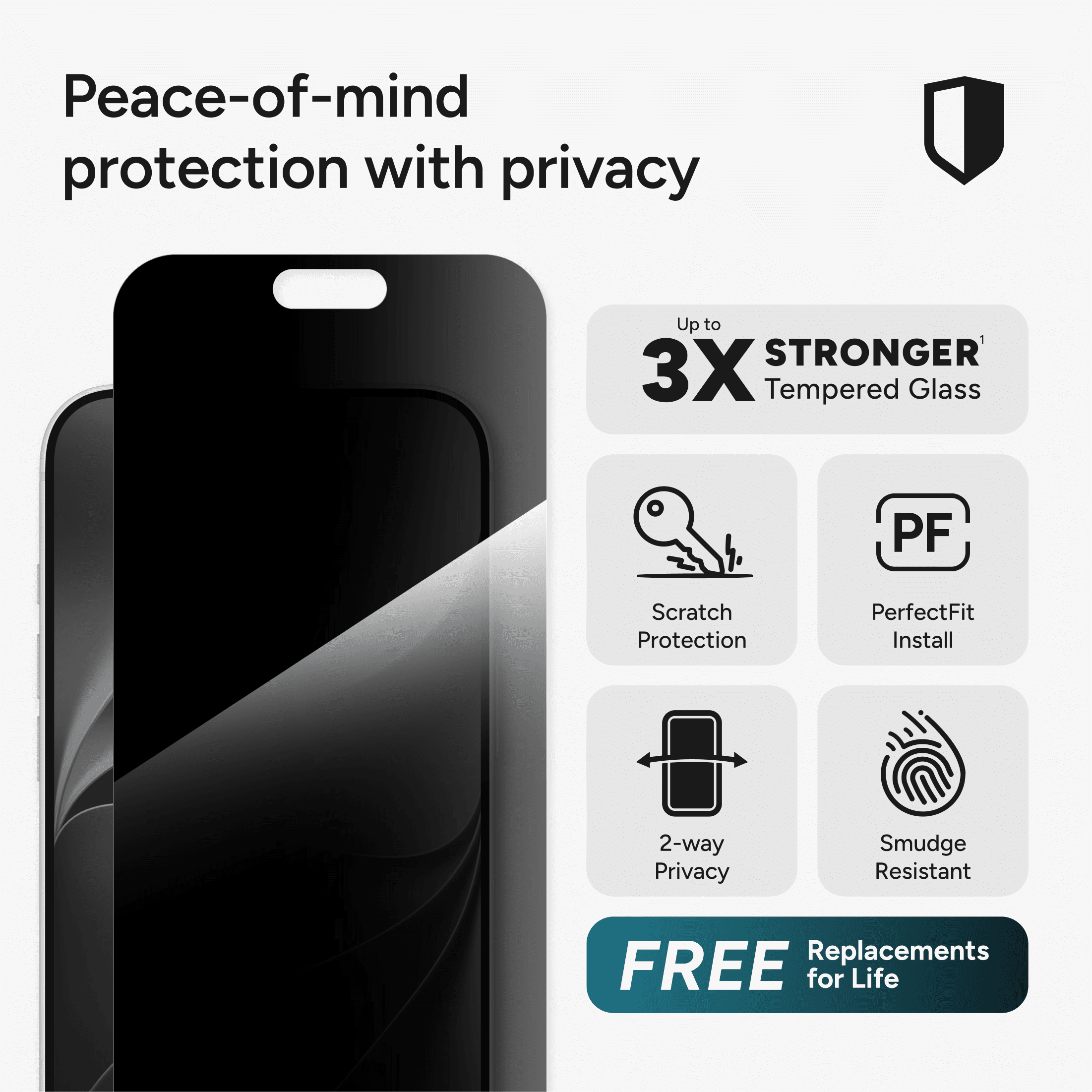 ZAGG InvisibleShield Glass Screen Protector with Privacy Filter for Apple iPhone 18 Pro Max with PerfectFit™ Installation, 3x Stronger Glass, Impact & Scratch Protection