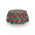 thumbnail image 3 of Flowers Ottoman Cover, Hibiscus Blossom Tropic Art, 2 Piece Slipcover Set with Ruffle Skirt for Square Round Cube Footstool Decorative Home Accent, Standard Size, Scarlet Sea Green, by Ambesonne, 3 of 5