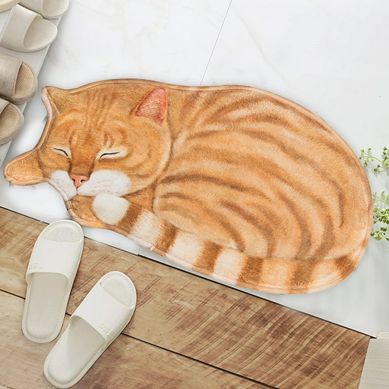 Cute Sleeping Cat Shaped Area Rug - 16 X 30 Inch, Microfiber Absorbent Mat For Bedroom, Kitchen, Or Kids Room