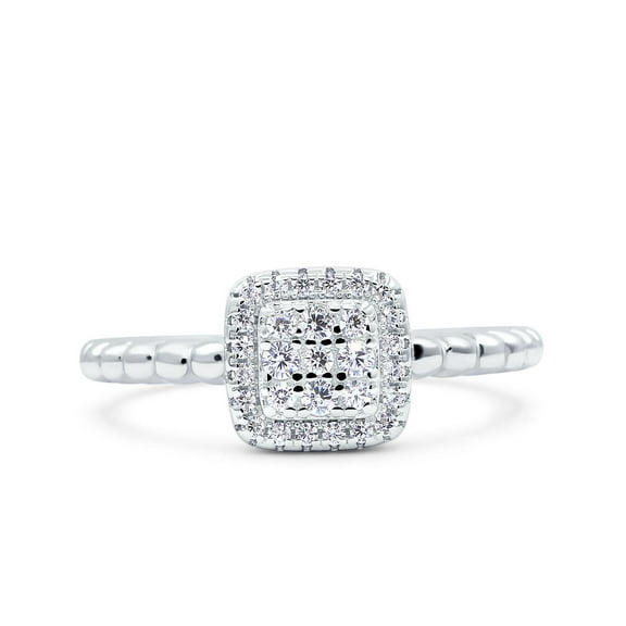 Simulated Cubic Zirconia Size-5 Art Deco Square Halo Wedding Engagement Bridal Ring 925 Sterling Silver