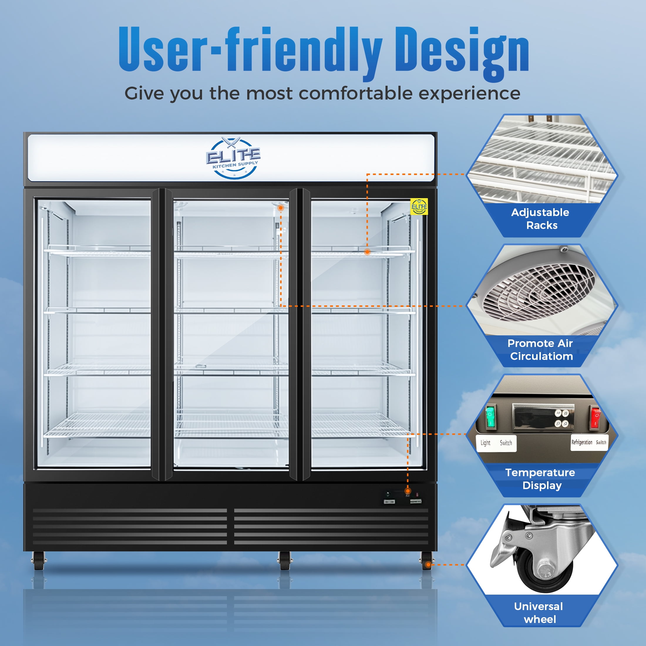 NSF 74 in. Commercial Glass Door Merchandiser 49 Cu.Ft. 3-Door Refrigerator Energy Saving Cooler ETL