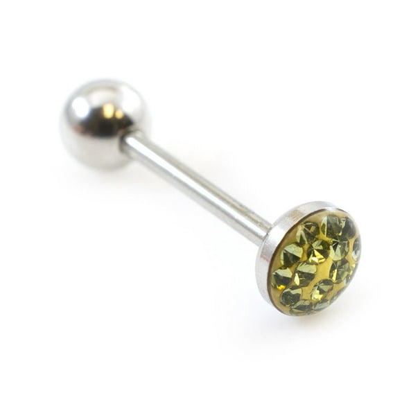 Tongue Barbell with Colorful Glitter Dome 14G- Sold Each