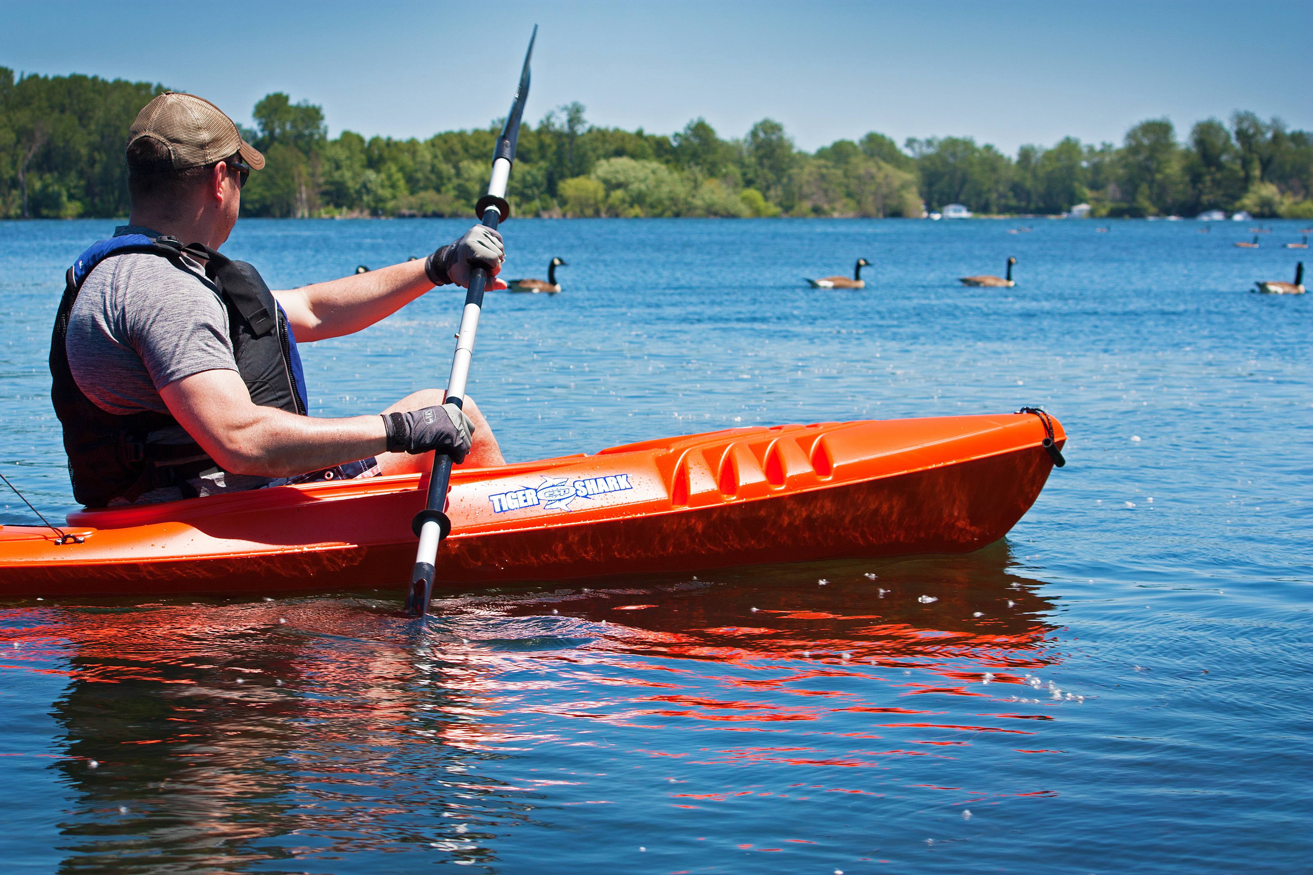 ESP Tiger Shark 9 Foot Sit-In Kayak with Dry-Ride Wave Breaker Design - Includes 87'' Locomotion Paddle - Orange