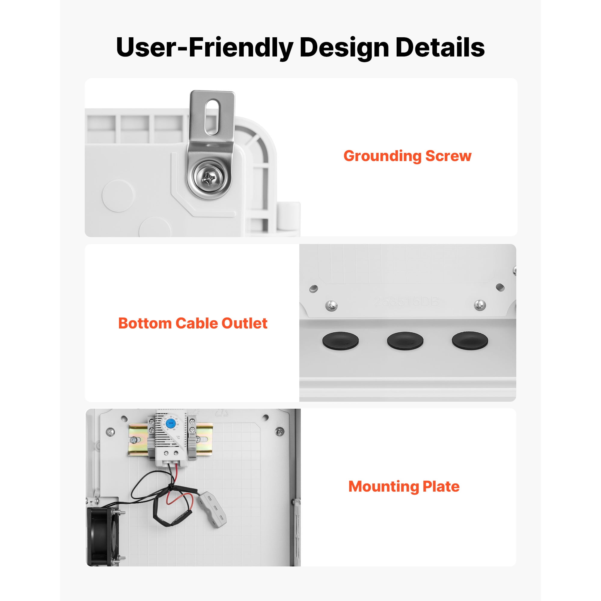KFFKFF Outdoor Electrical Enclosure, ABS Material, Weatherproof Junction Box with Built-in Thermostat and Fan, Mounting Plate, Cable Seals, Ventilated Design, 14.2 x 10.8 x 5.9 in, IP65 Rated