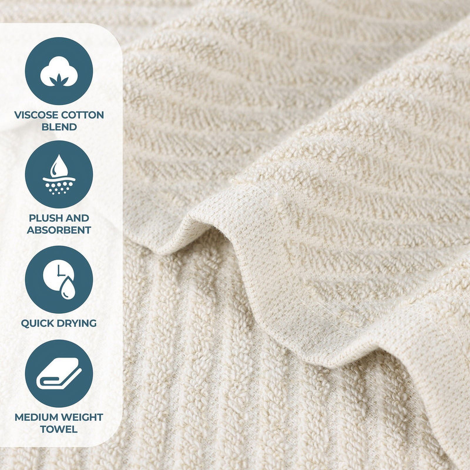 Superior Amelia Viscose Cotton Blend Medium Weight Bath Sheets, Set of 2, Beige