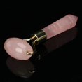 thumbnail image 2 of Natural Rose Quartz Welding Gold Metal Roller Massager Jade Beauty Massager ()B3, 2 of 4