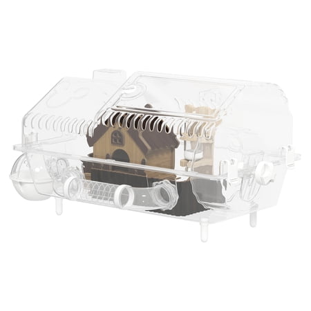 Hamster Cage with Wheel & Hideout, Small Animal Habitat, Clear Pet House, 21.5" x 11.8" x 12.6", Villa Design for Gerbils, Deep Base for Burrowing