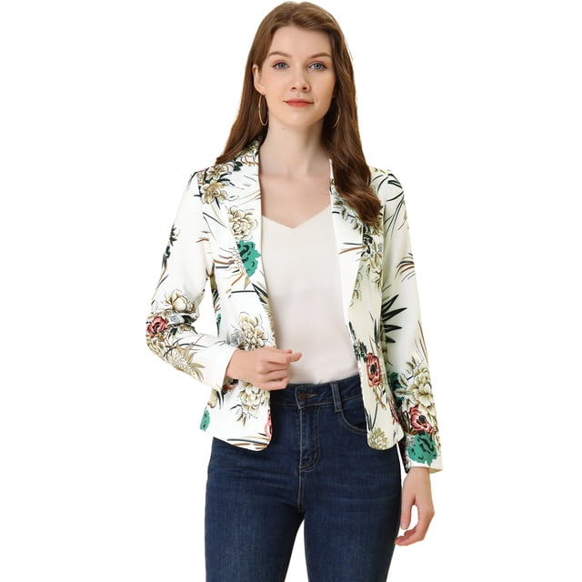 INSPIRE CHIC Chaqueta Tipo Blazer Informal Con Solapa De Muesca Y Manga Larga Para Mujer Flor blanca S