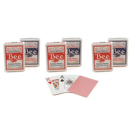 Bee Jumbo Index Poker Playing Cards - 3 Red and 3 Blue (Best Way To Play Three Card Poker)