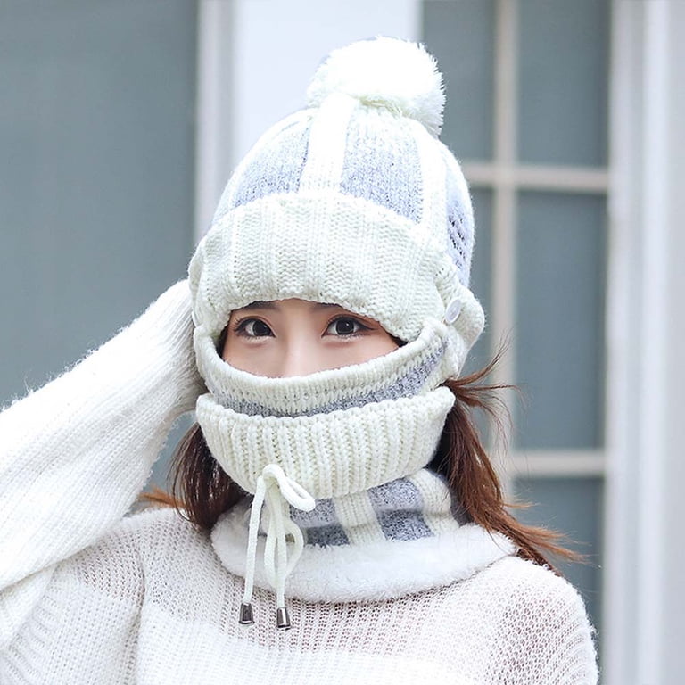Limei 3 in 1 Winter Knitted Beanie Hat Face Neck Warmer Set 