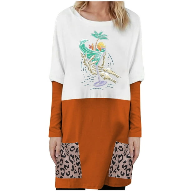 Moda mujer casual impreso cuello redondo manga larga otoño blusa pullver tops Pompotops FGAJ8804