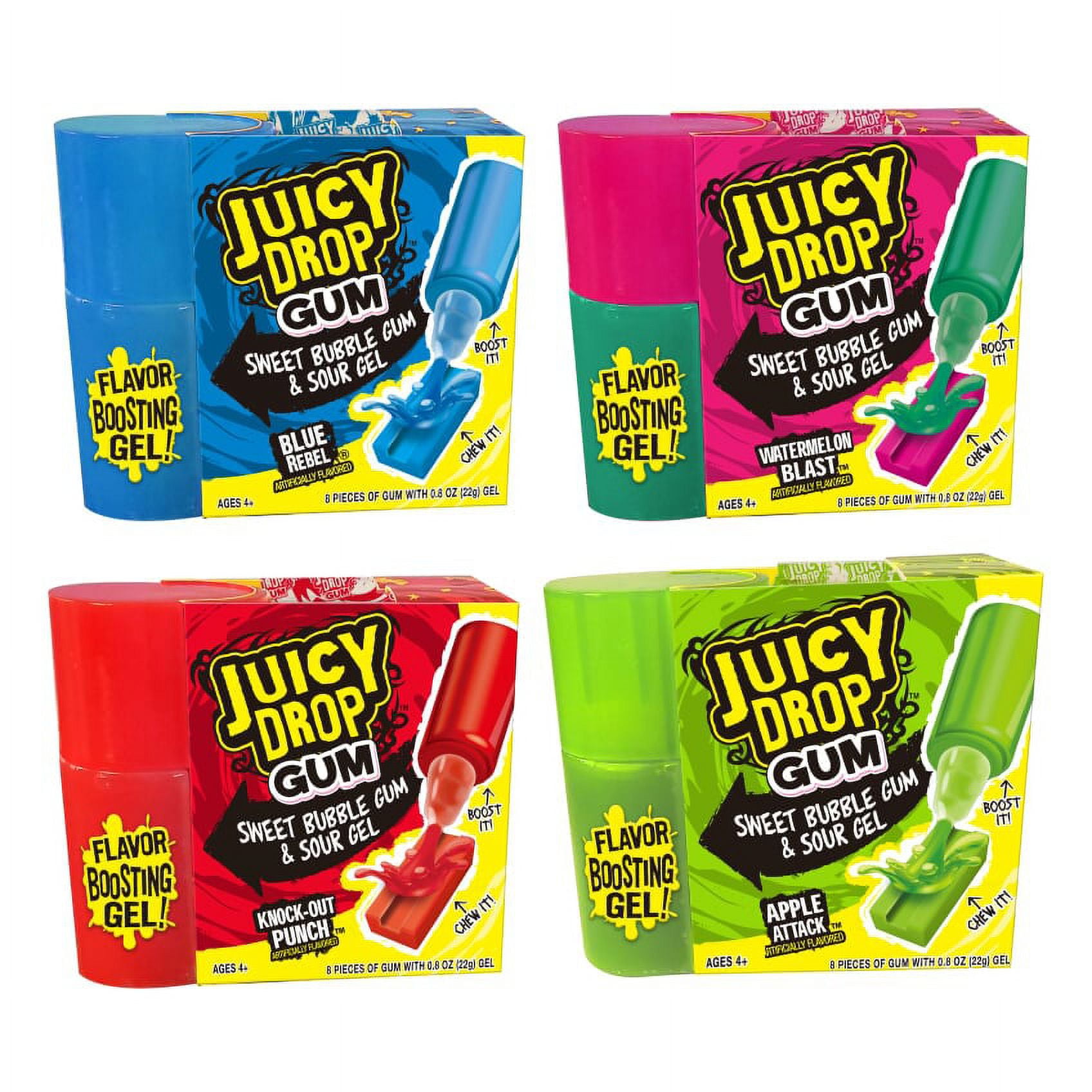 Juicy Drop, Assorted Sweet Bubble Gum with Sour Gel Application, 8 Pc, 16 Ct