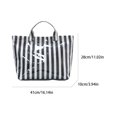thumbnail image 2 of HUISZJ PVC Striped Tote Bag, Stylish Canvas Handbag, Large Capacity Portable Travel Shoulder Bag for Commuting Work Travel (Black), 2 of 6