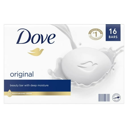 Dove White Beauty Bar Soap with Moisturizing Cream, White 4 oz, 16 Bars - NEW