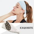 thumbnail image 4 of fastboy Crochet Headbands Winter Leaves Pattern with Rhinestones Elastic Head Protector Wide Warm Chunky Hair Accessories for Girls Beige, 4 of 4