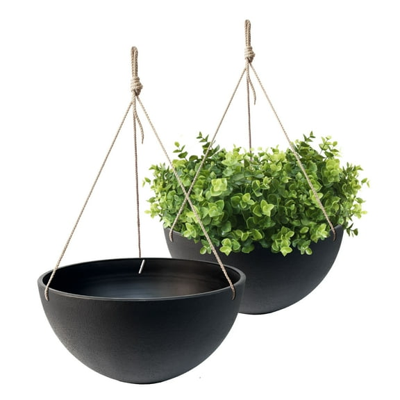 Acerra 14" Hanging Basket, Black (13.8Diameter x 6.7"H), 2 Pack