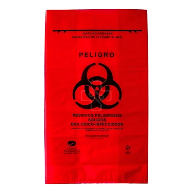 BOLSA RPBI PARA RESIDUOS PELIGROSOS BIOLOGICOS-INFECCIOSOS ROJA IXION 50X60 PAQ 100 PZAS