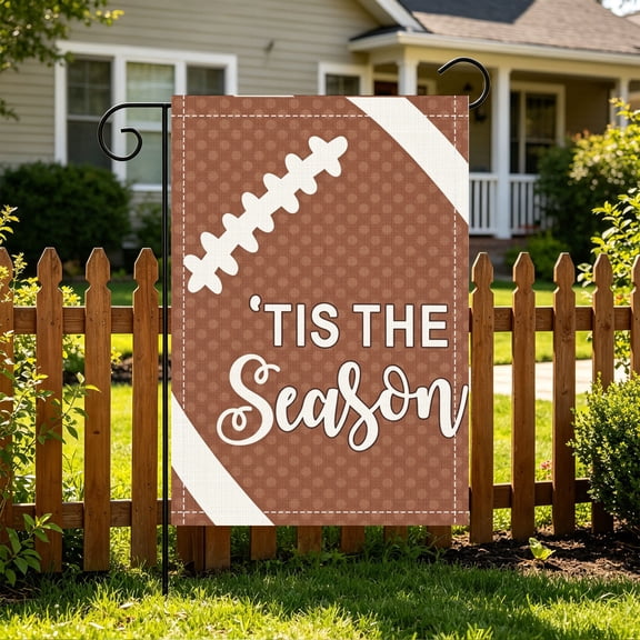 1PC Tis The Season American Football Garden Flag, Double Sided 2D Printed, Tailgate Yard Decor, Christmas Thanksgiving Gift, No Flagpole