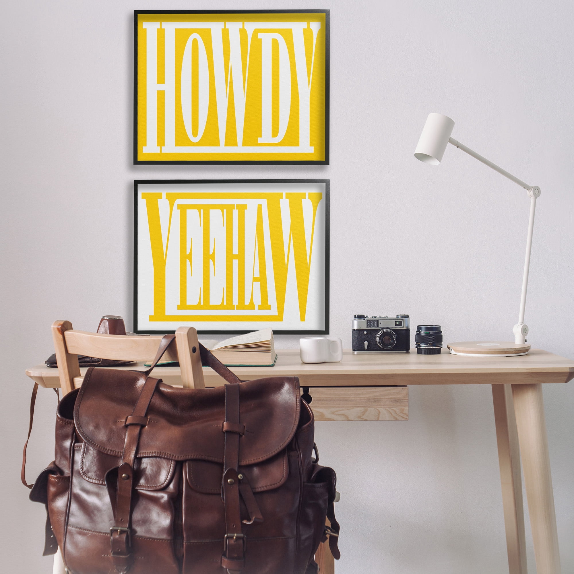 Stupell Industries Yellow Howdy & Yeehaw Typography Painting Black Framed Art Print Wall Art, 30 x 24, Set of 2