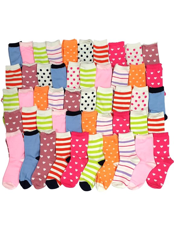 50 Pairs Various Sample Socks Value Pair (Little Girls 6-8 Years)