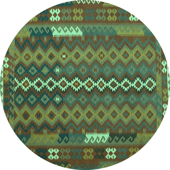 Ahgly Company Machine Washable Indoor Round Oriental Turquoise Blue Traditional Area Rugs, 3' Round
