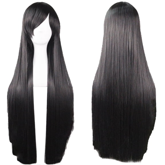 31.5inch Straight Wig Hair New Straight Sleek Long Full Hair Wigs  Side Bangs Wig Props Black