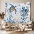 thumbnail image 2 of Blue Turtle Coastal Large Tapestry for Bedroom Wall Hanging Tapestry,Octopus Summer Beach Coral Starfish Seahorse Ceiling Backdrop Tapestries Poster Blanket Wall Decor for Living Room 100" x 59", 2 of 8