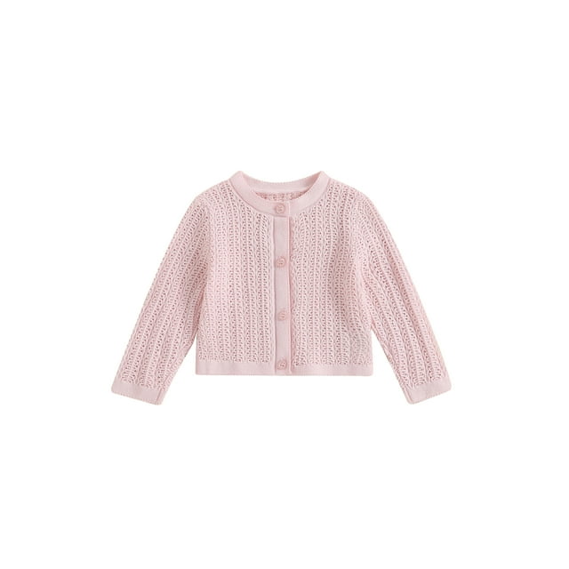 Gupgi Baby Girls Knit Cardigans Long Sleeve Crewneck Hollow Knit Thin Cover Ups Solid Color Button Down Tops