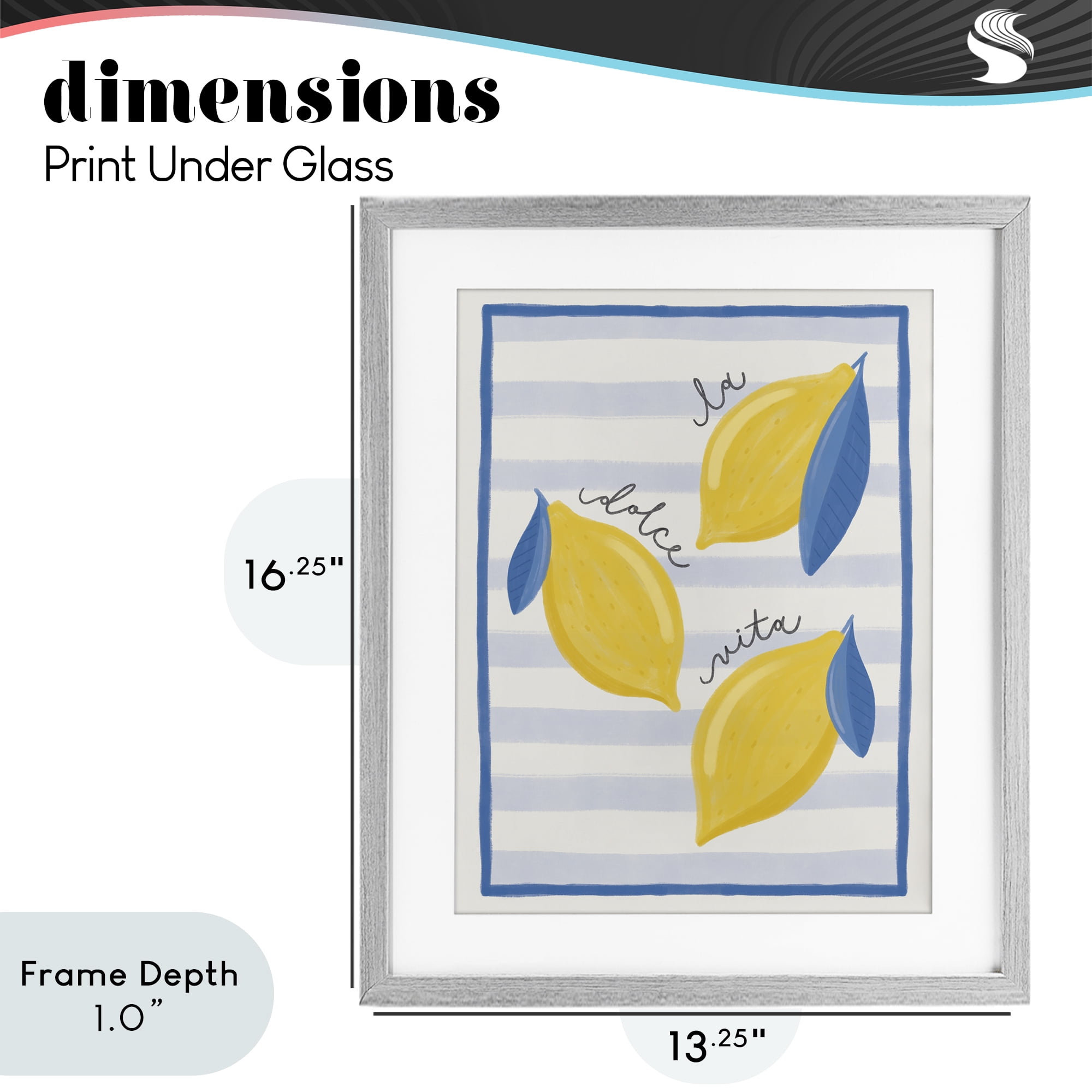 Stupell Industries Dolce Vita Lemons & Stripes Gray Framed Print Under Glass, design by Jalynn Heerdt
