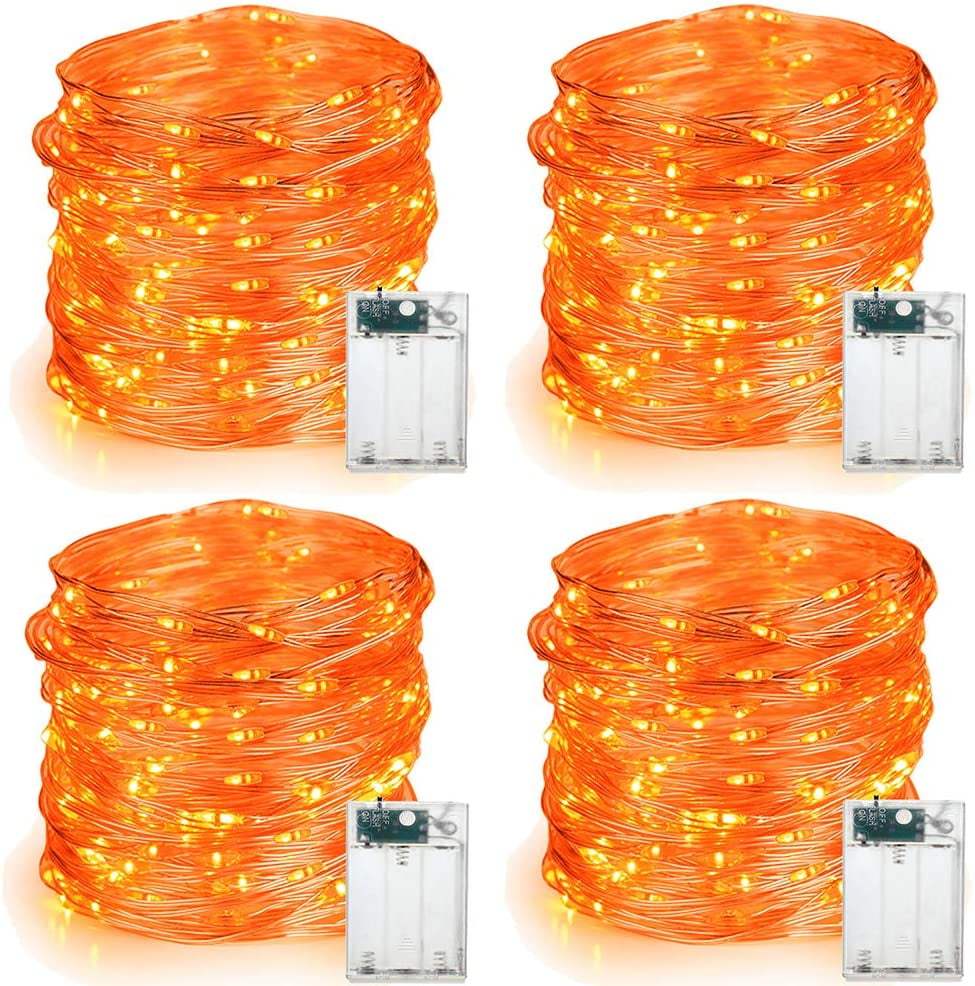 Orange Halloween Lights 2 Pack Fairy Twinkle Lights 16.4Ft 50 LED 2 Modes