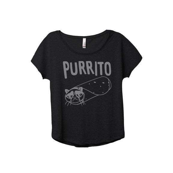 Purrito Women's Fashion Slouchy Dolman T-Shirt Tee Heather Black X-Large