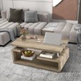 thumbnail image 6 of 43.3" Coffee Table, 3-Tier Modern Center Unit with Storage, Large Wood Rectangle Table for Living Room, Office, Apartment (Retro Wood Grain), 6 of 9