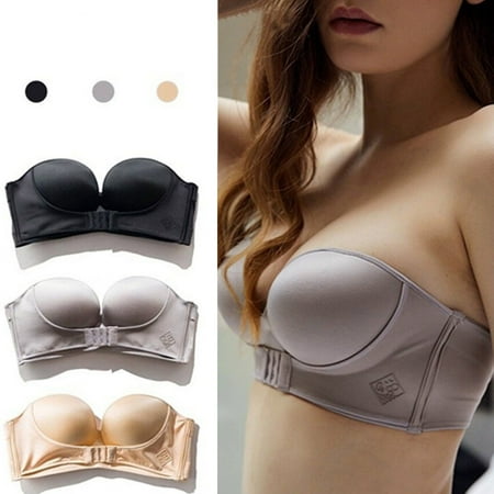 

CAICJ98 Lingerie for Women Womens 2PCS Solid Color Strapless Non Slip Adjustment Rimless Dress Bra F Cup Black+Gray Low Sports (Black Gray 80F)