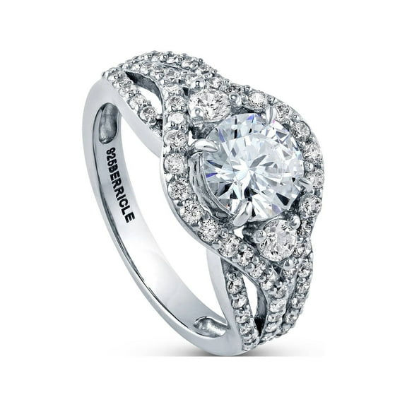 BERRICLE Sterling Silver 3-Stone Wedding Engagement Rings 1.25 Carat Round Cut Cubic Zirconia CZ Ring for Women, Rhodium Plated Size 10