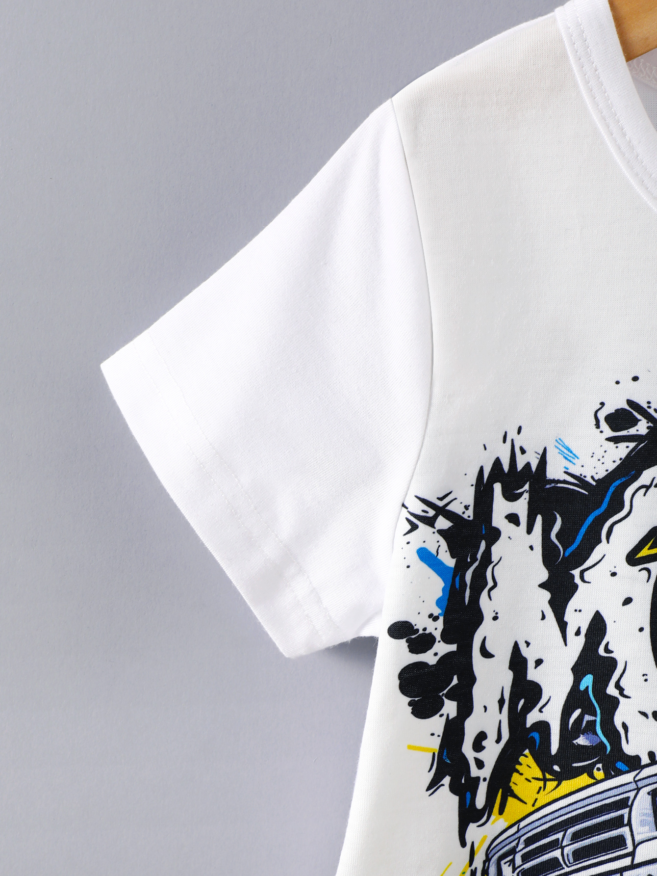 7-8 Years Big Boys Clothes Cool Car Print Graffiti Letter Casual Tee Ripped Jeans Demin Shorts 2Pcs Summer Outfits From 3-8Y White