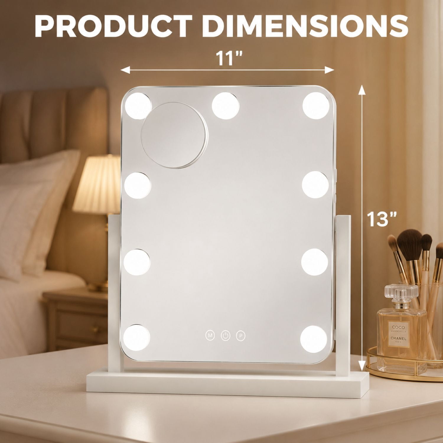Easy4Home 13"x11" Vanity Mirror with 3 Color Lighting Hollywood Lighted Touch Screen Makeup Mirror, White