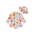 thumbnail image 2 of Musuos Baby Girl Rash Guard Swimsuits 3M 6M 12M 18M 24M Summer Floral Print Zipper Swimwear and Sun Hat Set Toddler Bathing Suits Beachwear, 2 of 8