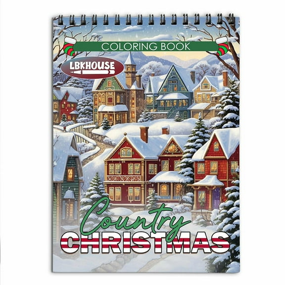LBKHOUSE Country Christmas Coloring Book Spiral Bound for Adults, Premium Cover