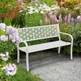 thumbnail image 3 of BOBOKY 50" Outdoor Bench Metal with Floral Back, Garden Bench Front Porch Bench for Yard Patio Entryway Park Outside, 800lb Capacity,  50"D x 24"W x 33"H,White, 3 of 7