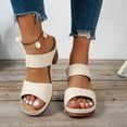 thumbnail image 2 of Rokment Womens Platform High Heels Slip on Dressy Sandals 2026 Summer Fashionable Leather Fish Mouth Open Toe Chunky Block Heeled Orthotic Dress Slides Shoes for Ladies Beige Size 6, 2 of 7