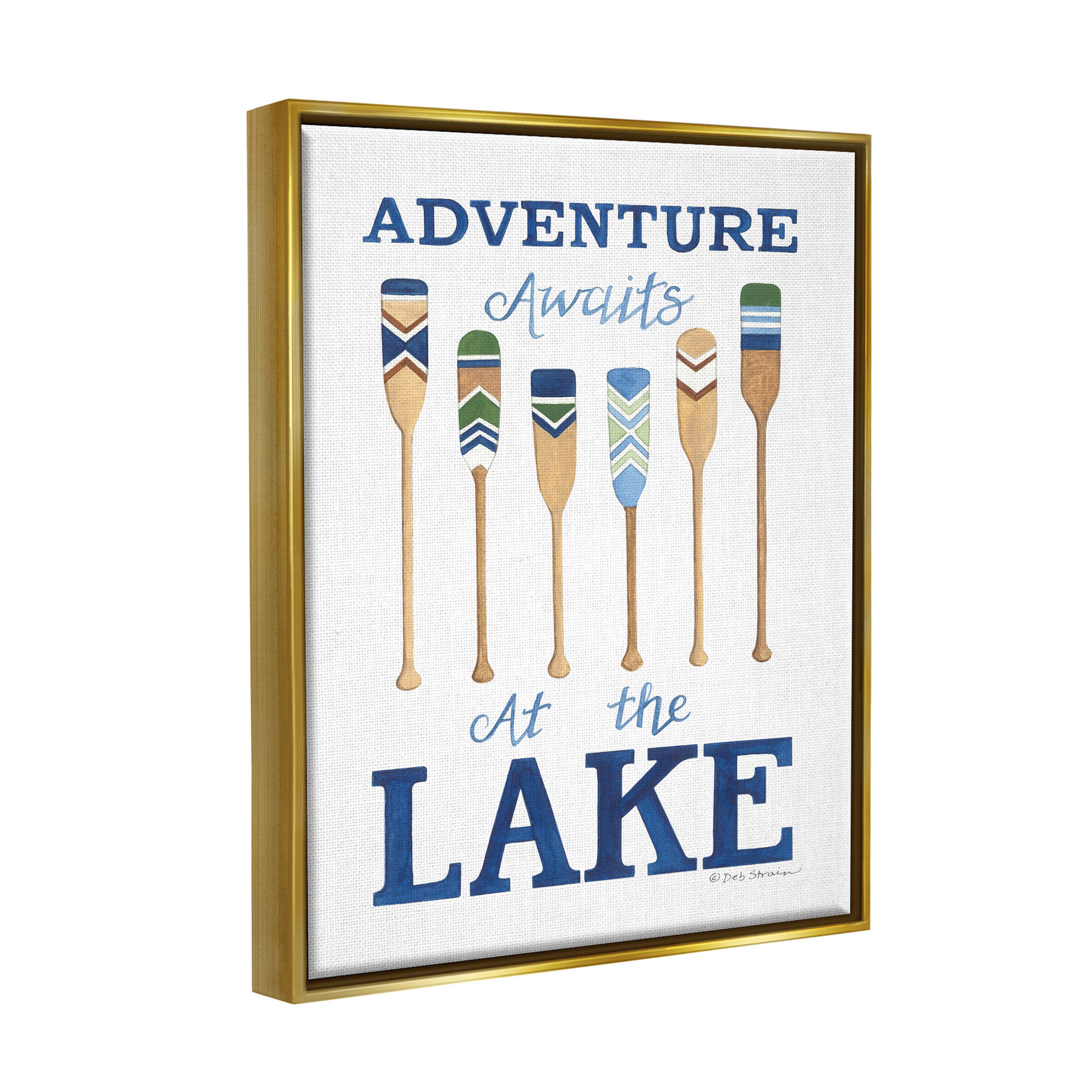 Adventure Awaits At Lake Oars Phrase Inspirational Graphic Art Metallic Gold Framed Art Print Wall Art