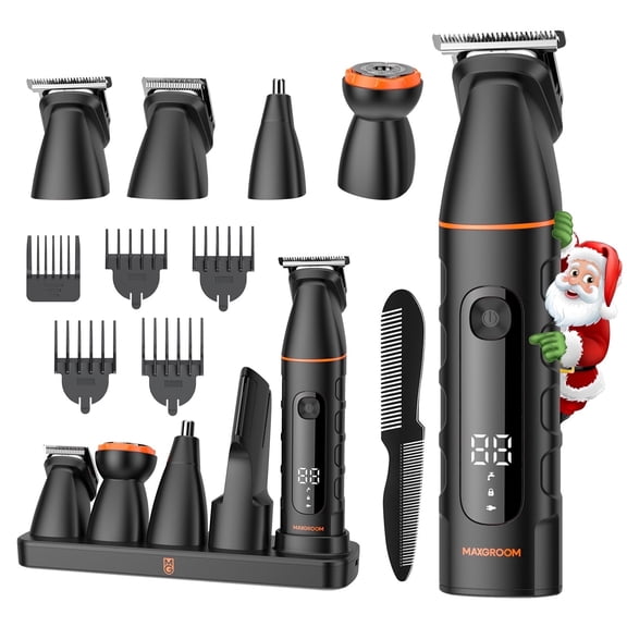 Hair Clipper for Men, Manscape All in One Grooming Kit, Cordless Electric Beard Trimmer, V-Shaped No-Nick Pubic Shaver, Body Mustache Nose Ear Facial Groomer, Charging Dock, Gifts for Husband Father