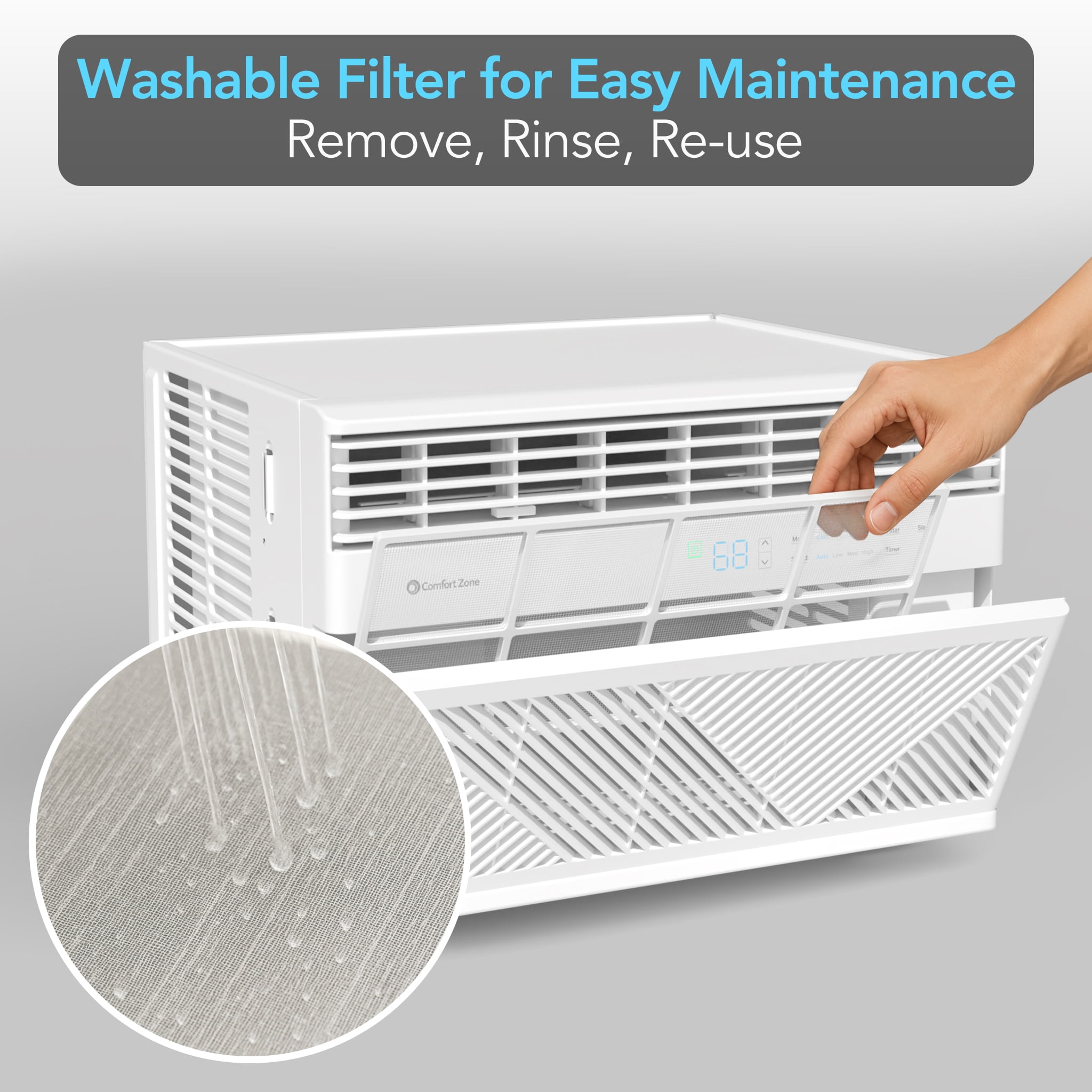 Comfort Zone 8,000 BTU Window Air Conditioner, Smart Wi-Fi Enabled, 4-Speed Settings, ECO Mode & Remote, White